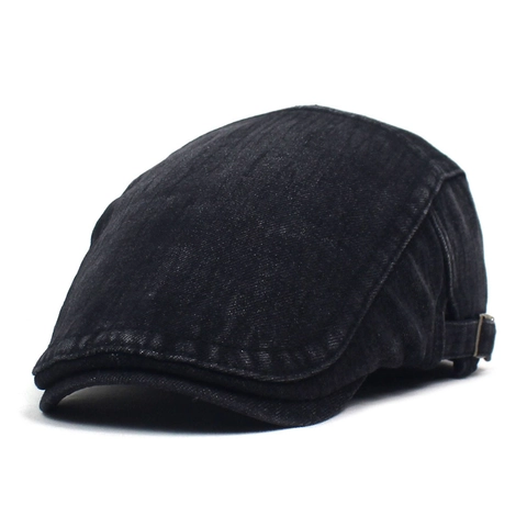 Vintage Washed Denim Beret For Men Women Casual Newsboy Cap Solid Color Flat Cap Adjustable Outdoor Sunshade Hat
