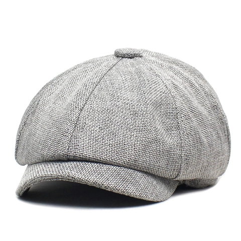 Men Vintage Newsboy Cap Breathable Linen-Look Octagonal Hat British Style Casual Flat Cap For Outdoor Travel