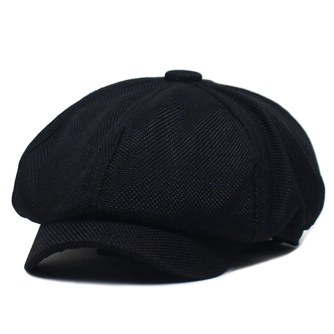 Men Vintage Newsboy Cap Breathable Linen-Look Octagonal Hat British Style Casual Flat Cap For Outdoor Travel