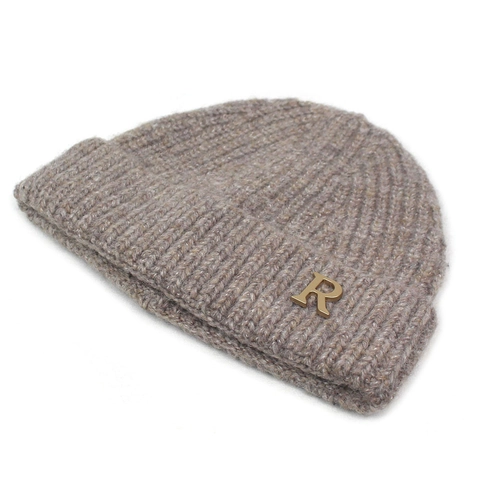 Bonnet Femme Hiver Chaud en Maille Faux Cachemire Acrylique Bonnet Côtelé Avec Décoration Lettre R en Métal Doré