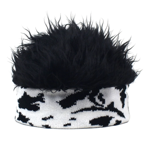 Men's Novelty Wig Beanie Hat Color Block Knitted Skull Cap Punk Hip Hop Winter Warm Headwear For Party Costume