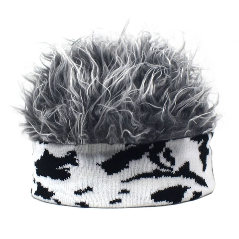 Men's Novelty Wig Beanie Hat Color Block Knitted Skull Cap Punk Hip Hop Winter Warm Headwear For Party Costume
