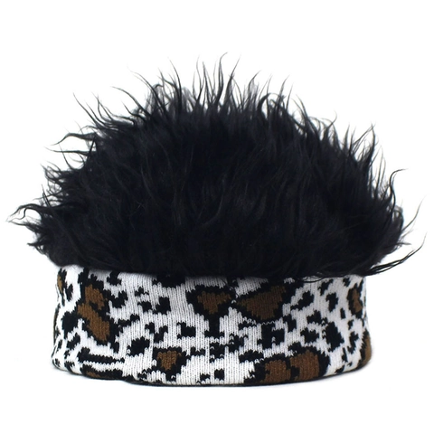 Creative Men Wig Beanie Hat Funny Hip Hop Landlord Cap Synthetic Hair Animal Print Knitted Skullcap Party Winter Warm Hat