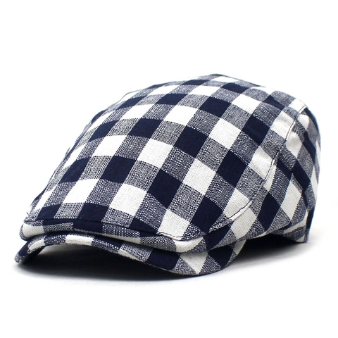 Britischer Stil Vintage Gingham Karomuster Schiebermütze Für Herren Damen Baumwollmischung Atmungsaktiv Lässig Flat Cap Ivy Cap