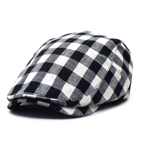 Britischer Stil Vintage Gingham Karomuster Schiebermütze Für Herren Damen Baumwollmischung Atmungsaktiv Lässig Flat Cap Ivy Cap