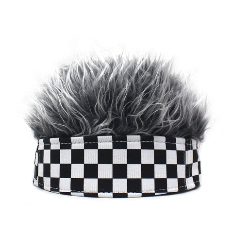 Cappello Docker a Scacchi Con Parrucca Novità Capelli Soffici Hip Hop Streetwear Beanie Senza Tesa Per Uomo Donna Festa