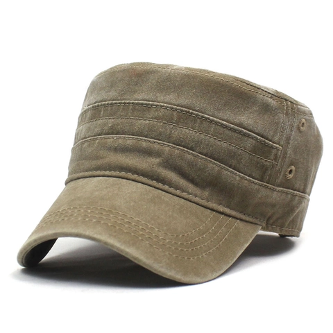 Cappello Militare in Cotone Lavato Vintage a Parte Superiore Piatta per Uomo Donna Casual Esterno Regolabile Cappello Esercito Protezione Solare Traspirante