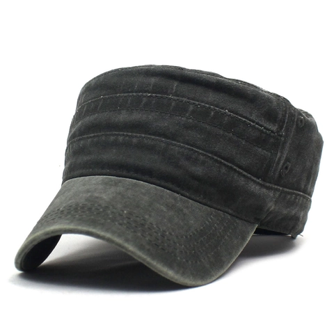 Cappello Militare in Cotone Lavato Vintage a Parte Superiore Piatta per Uomo Donna Casual Esterno Regolabile Cappello Esercito Protezione Solare Traspirante