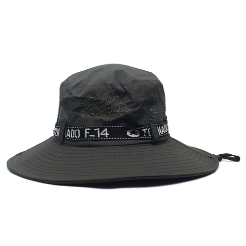 Men Outdoor Bucket Hat Wide Brim Sunshade Fishing Hat Breathable Mesh With Adjustable Chin Strap Travellers Mountain Embroidery