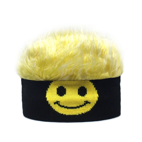 Funny Wig Knit Beanie Hat With Smiley Face Pattern For Men Women Hip Hop Novelty Winter Warm Skull Cap Party Prop