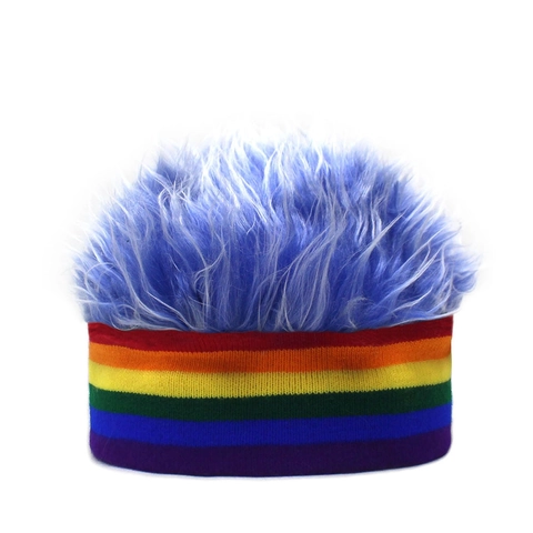 Divertente Cappello Parrucca Con Fascia In Maglia A Strisce Arcobaleno Capelli Finte Colorati Berretto Novità Festa Carnevale