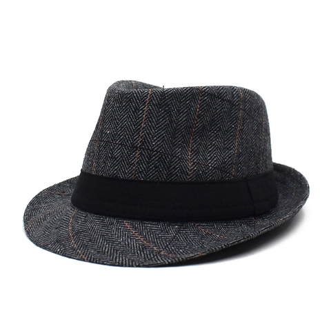 Unisex Britisch Retro Fedora Hut Fischgrätenmuster Gestreift Kurze Krempe Jazz Hut Lässig Sonnenschutz Baumwoll-Polyester Hut