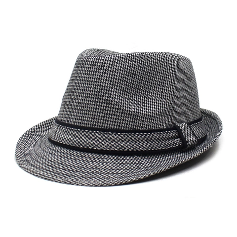 Unisex Vintage Houndstooth Fedora Hat Classic British Style Jazz Trilby Cap With Black Ribbon Band For Daily Casual Wear