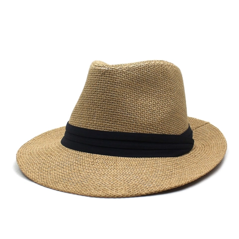 Unisex Brede Rand Papierstro Fedora Hoed Ademend Zomer Zonnehoed Mode Jazz Panama Hoed Met Lint Voor Reizen Strand