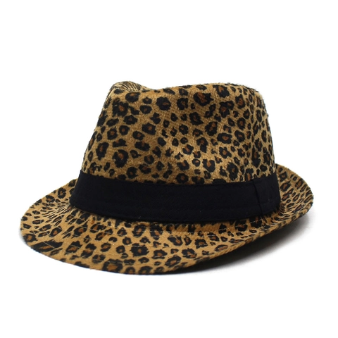 Fashion Leopard Print Fedora Hat Vintage Jazz Hat With Black Ribbon Decoration For Women Men Stage Performance Party Cap