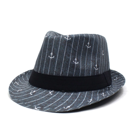 Nautischer Ankerdruck Fedora Hut Damen Herren Casual Streifen Sonnenschutz Kurze Krempe Jazz Hut Strand Reise Kopfbedeckung