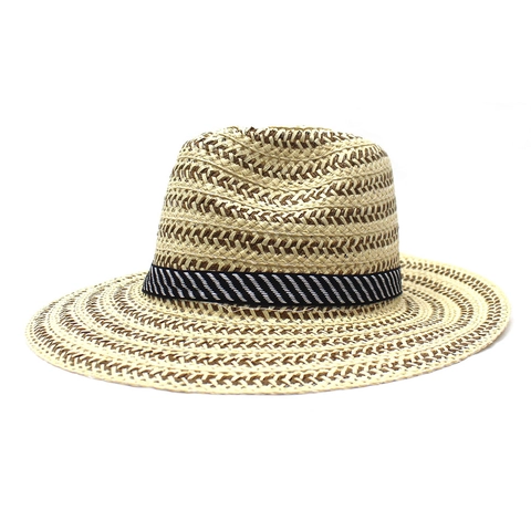 Wide Brim Paper Straw Sun Hat For Men Women Breathable Panama Beach Fedora Hat With Striped Ribbon For Summer Vacation