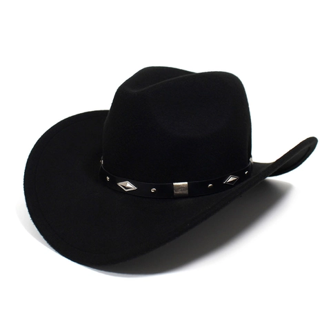 Westerse Cowboy Fedora Hoed Voor Heren Dames Brede Rand Vilt Jazz Hoed Met Ruitvormige Riem Outdoor Zonbescherming Retro Hoed