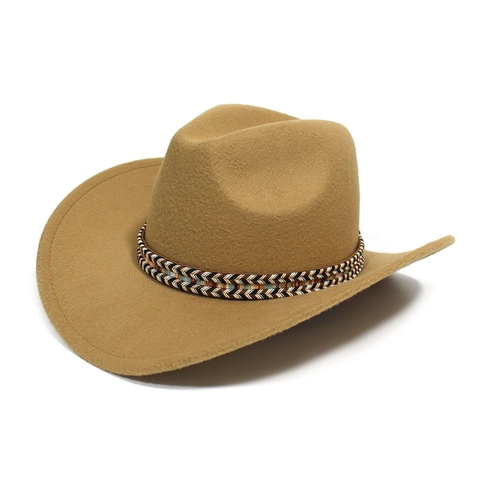 Vintage Western Cowboyhoed Voor Heren Vrouwen Brede Rand Vilt Jazz Fedora Hoed Met Etnische Geweven Band Retro Hoed