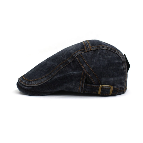 Coppola in Denim Lavato Berretto Vintage in Cotone per Uomo Donna Cuciture Gialle a Contrasto Cappello Piatto Regolabile