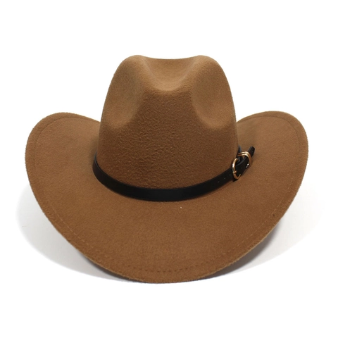 Chapeau de Cowboy Vintage à Large Bord Pour Hommes Femmes Feutre de Polyester Chapeau Fedora Jazz Avec Boucle Protection Solaire