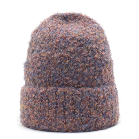 Berretto in Maglia Calda da Donna Colore Misto Cappello Invernale Misto Cotone Acrilico Texture Teddy Risvolto Senza Tesa
