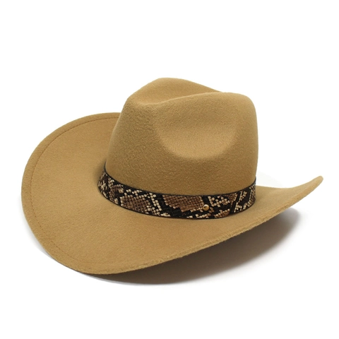 Sombrero de Vaquero Western para Hombre Cinturón con Patrón de Piel de Serpiente Ala Ancha Fedora Jazz Sombrero Protección Solar Moda Estilo Étnico