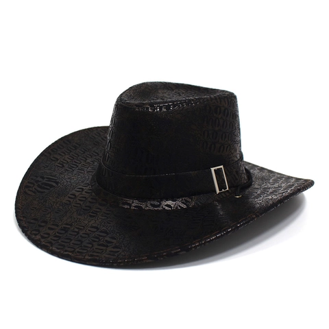 Fashion Western Cowboy Fedora Hat For Men Women Wide Brim Animal Crocodile Print Ethnic Sun Hat With Metallic Buckle