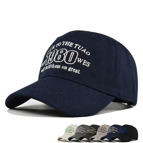 Vintage 1980 Ricamato Berretto da Baseball Cotone Regolabile Lettera Retrò Cappello da Sole per Uomo Donna Outdoor Casual Fashion Trucker Hat