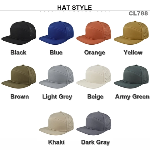 Breathable Laser Cut Perforated Baseball Cap Polyester Flat Brim Snapback Hat For Outdoor Sports Casual Adults Hip Hop