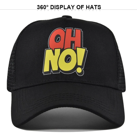 Unisex OH NO Letter Print Mesh Trucker Hat Breathable Adjustable Cotton Baseball Cap Outdoor Sun Protection Fashion Snapback Cap