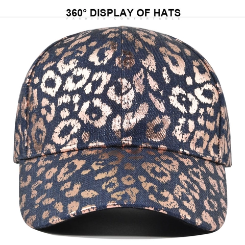 Gorra de Béisbol de Mezclilla Lavada Vintage para Hombres Mujeres Moda Estampado de Leopardo Metálico Algodón Gorra de Sol Ajustable Casual