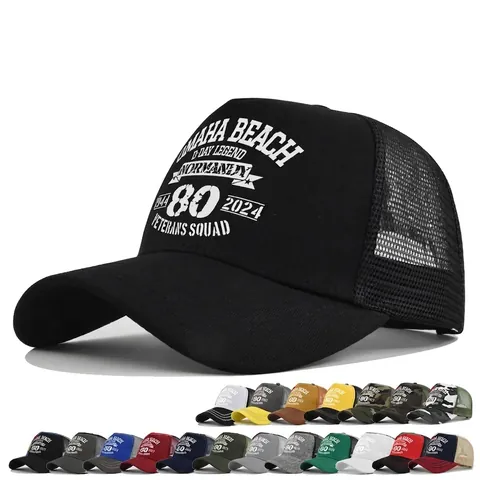 Casquette de Baseball 80ème Anniversaire Omaha Beach D-Day Maille Trucker Hat Normandie 1944-2024 Veterans Squad Respirant