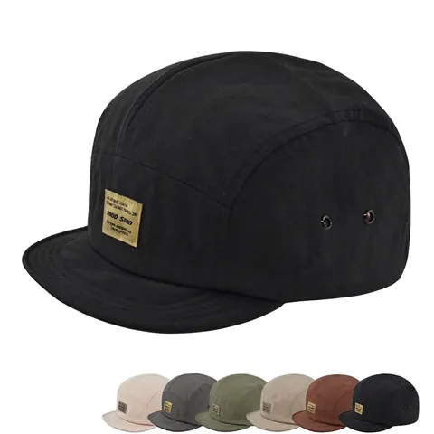 Unisex Five Panel Polyester Hip Hop Baseball Cap Flat Brim Adjustable Outdoor Sun Hat With Woven Label And Metal Vents