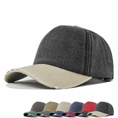 Berretto da Baseball in Cotone Lavato Vintage per Uomo Donna Berretto Logoro Color Block Parasole Regolabile Retro Duckbill Cap