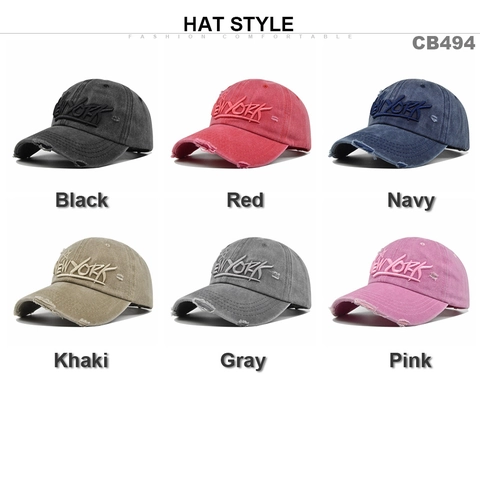 Vintage Washed Distressed Cotton Baseball Cap For Men Women With NEW YORK 3D Embroidery Adjustable Sun Hat Snapback