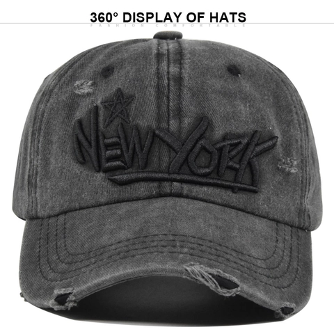 Vintage Washed Distressed Cotton Baseball Cap For Men Women With NEW YORK 3D Embroidery Adjustable Sun Hat Snapback