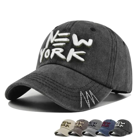 Berretto da Baseball in Cotone Lavato Vintage Retro Ricamo 3D New York Invecchiato Dad Hat Regolabile Sport all'aperto Berretto Parasole