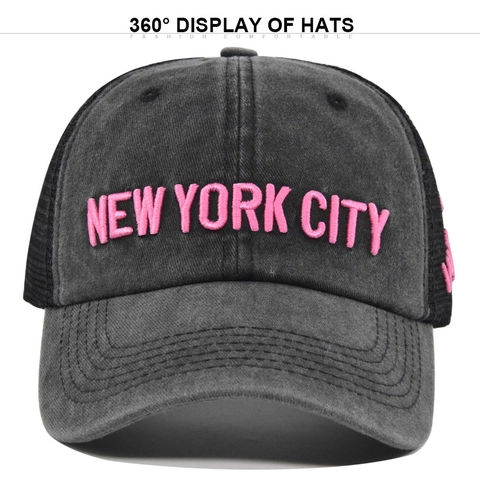 Vintage Gewaschene Baumwolle Baseballkappe New York City 3D Stickerei Atmungsaktive Mesh Trucker Hat Verstellbare Sonnenhut