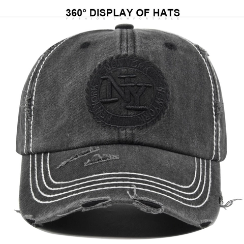 Retro Gewaschen Distressed Baumwolle Baseballkappe Für Damen Herren Vintage NY Buchstaben Stickerei Verstellbarer Sonnenhut