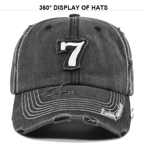 Berretto da Baseball in Cotone Lavato Vintage Distressed con Numero Ricamato Lettere Lucky Cappello da Sole Retro Regolabile Unisex