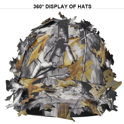 Casquette de Baseball Camouflage avec Feuilles 3D Chapeau de Chasse Tactique Style Ghillie Réglable Respirant Pêche Extérieur