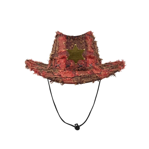 Sombrero de Vaquero Western para Hombre Mujer Sombrero Jazz de Cuadros Desgastado Con Insignia de Sheriff Ala Ancha Ajustable