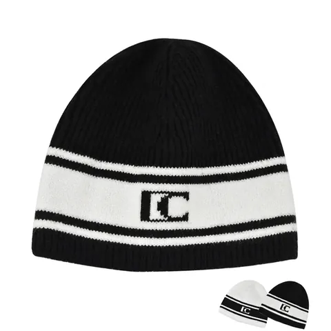 Women Winter Ribbed Knit Beanie Hat Warm Striped Letter Embroidery Casual Soft Outdoor Fashion Headwear