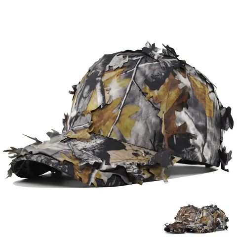 Casquette de Baseball Camouflage avec Feuilles 3D Chapeau de Chasse Tactique Style Ghillie Réglable Respirant Pêche Extérieur