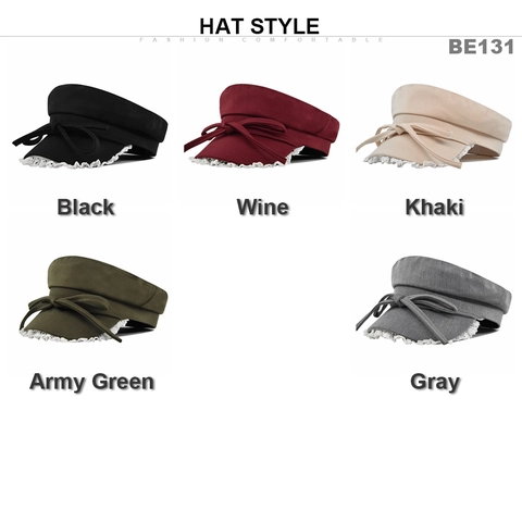 Women's Vintage Navy Hat Lace Trim Bow Decor Flat Top Baker Boy Cap Cotton Blend Beret For Daily Commuting Sweet Newsboy Hat