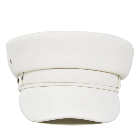 Women PU Leather Newsboy Cap Vintage Solid Color Flat Top Navy Hat With Metal Studs Retro Octagonal Beret Hat For Unisex