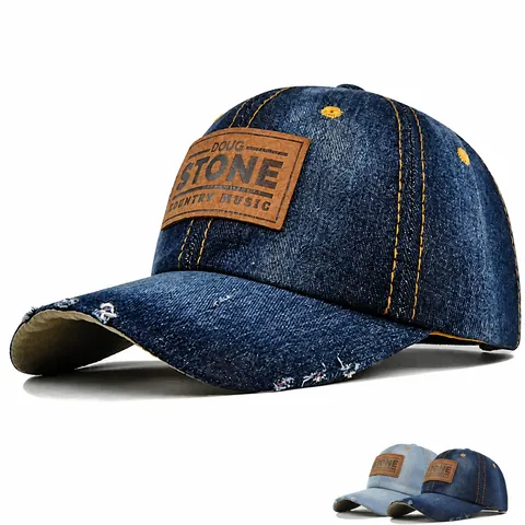 Vintage Distressed Denim Baseball Cap Water Washed Cowboy Hat For Men Women Adjustable Sun Hat With Leather Patch