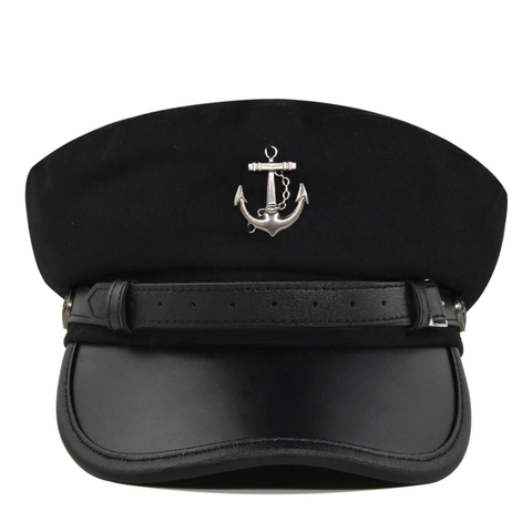 Vintage Marine Matrozenpet Voor Dames Heren PU Leren Vizier Anker Badge Platte Bovenkant Kapiteinspet Wollen Krantenjongenspet Dagelijkse Warme Baret