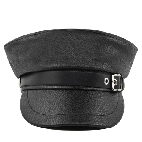 Fashion PU Leather Navy Hat Beret For Women Men Solid Color Lychee Texture Metal Buckle Retro Newsboy Cap Flat Top Hat